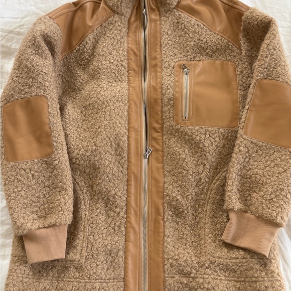 STAUD | Scrabble Boucle Leather Trimmed Coat Oversized Doe Tan - Picture 6 of 6